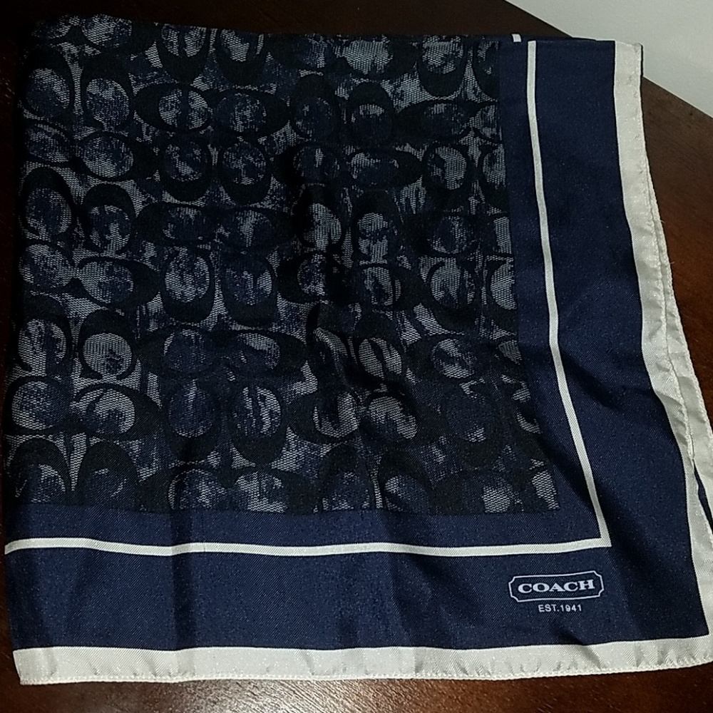 Coach 100% Silk Navy & White Scarf